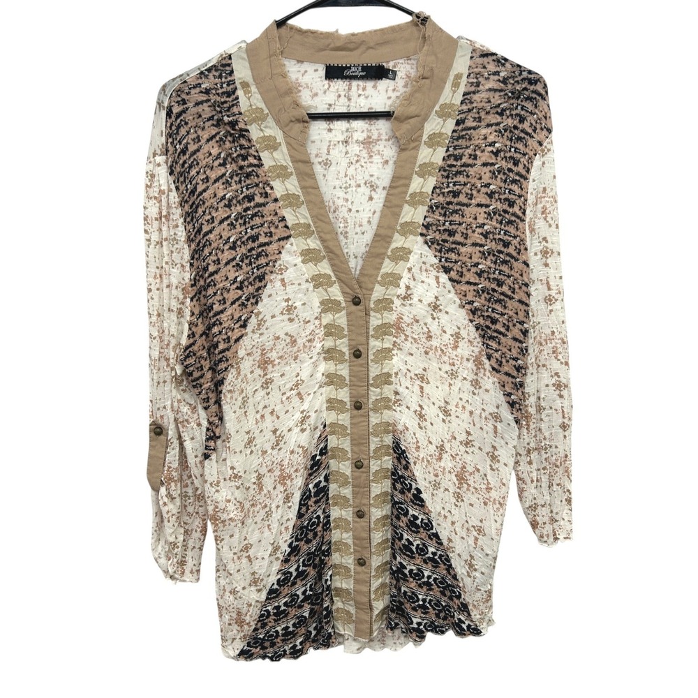 BKE Boutique Boho Western‎ Embroidered Peasant Blouse L Country-Coded Desertcore